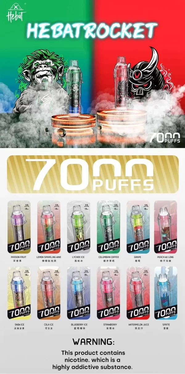 HEBAT 喜貝｜7000口拋棄式電子煙💗輕巧便攜・即拆即用